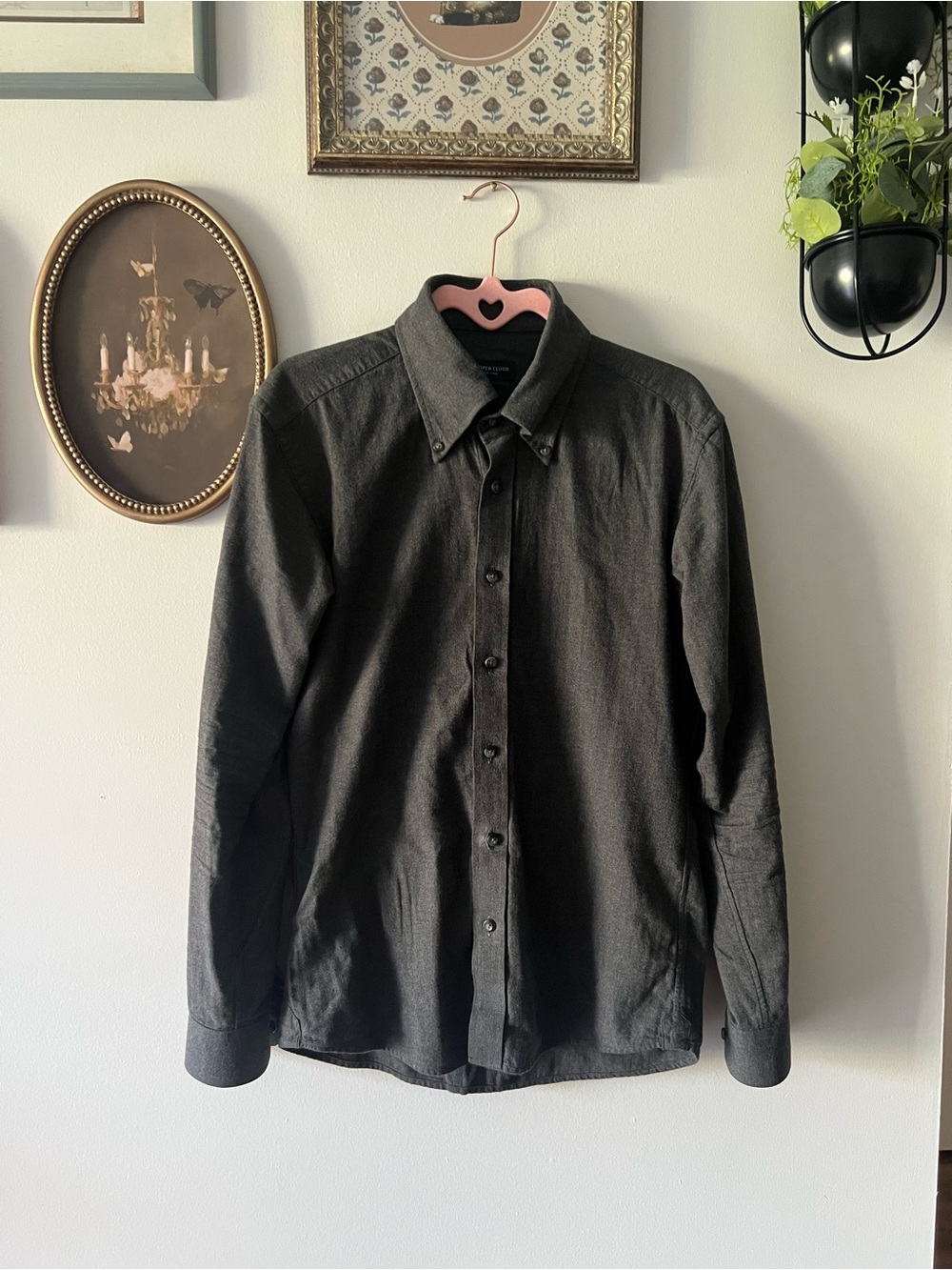 Men’s ‘Proper Cloth’, Charcoal Grey Flannel Button Down Long Sleeve Shirt